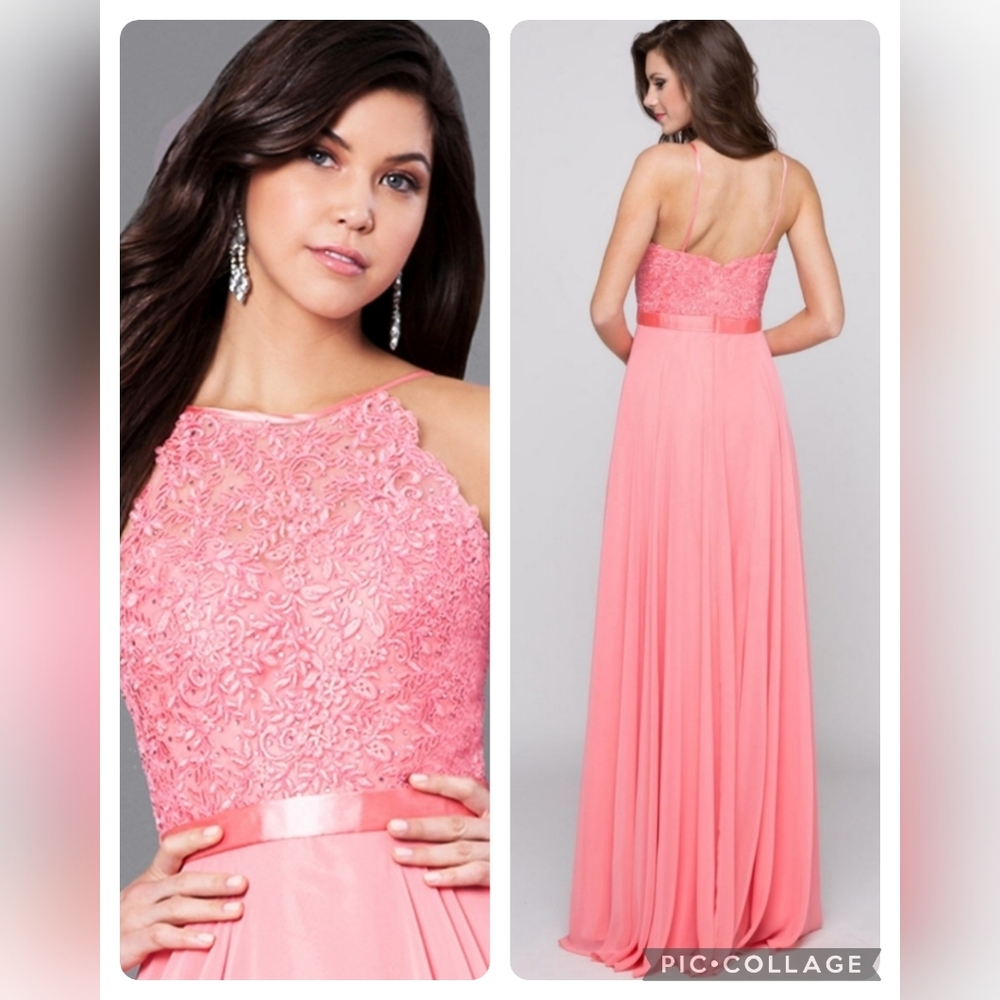 Pink Lace Chiffon Sequins Formal Gown Size 2